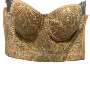 Lydia Women Bustier S Gold Brocade Metallic Y2K Baroque‎ Layering Coquette Club